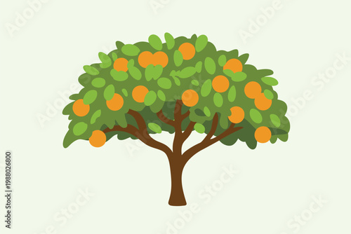 Stylized of a vibrant orange tree laden with ripe fruit against a soft background