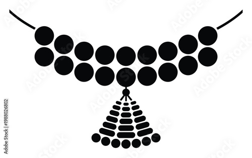 Stylized Black and White Necklace with Tassel Pendant