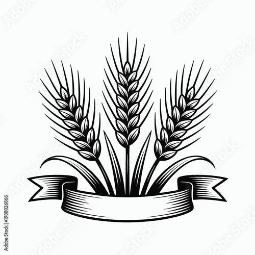 Stylized Wheat Stalks with Ribbon Emblem