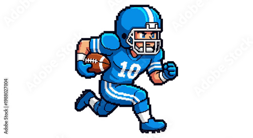 Pixel Art American Football Player Running With Ball.