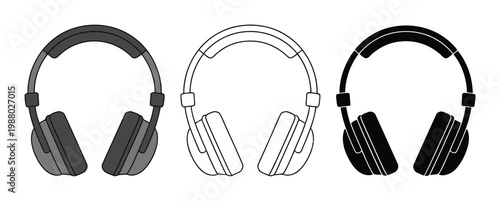 Three Styles of Headphones: Color, Outline, and Silhouette