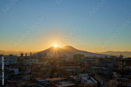 Mount Vesuvius and the skyline of Naples, Italy at sunrise