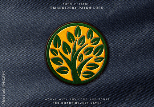 Realistic Embroidered Logo Patch on Fabric Texture Mockup