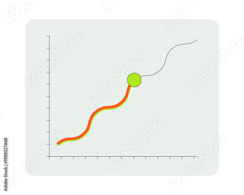 Wavy line graph with trend point flat UI data visualization element. Analytics insights. Performance tracking. Minimal dashboard component. Isolated vector illustration. Solid color visual graphic