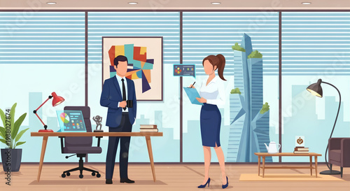 Dedicated professionals engaged in a crucial business meeting, collaborating on strategic initiatives within a contemporary corporate office environment to foster productivity