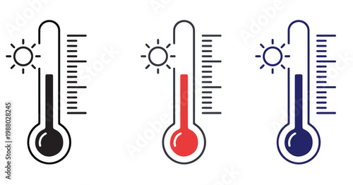 A graphic illustration of three thermometers showing different temperatures in black, red, and blue colors.