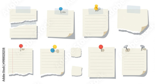 Collection of Torn Paper Notes Pinned and Taped.