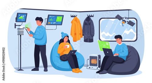 People working and relaxing in a modern shared space.