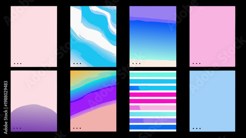 Abstract gradient backgrounds in a grid arrangement showcasing vibrant color palettes