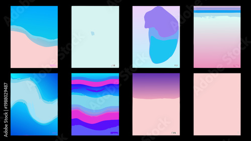 Abstract colorful gradients arranged in a grid of eight rectangular panels