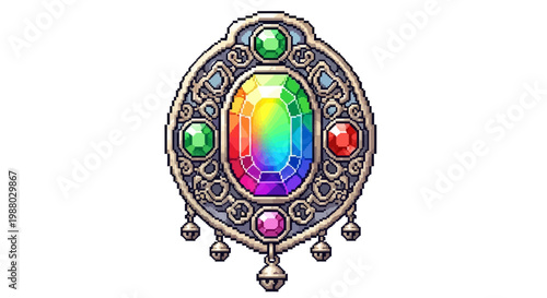 Ornate Rainbow Gemstone Pendant with Intricate Metalwork.