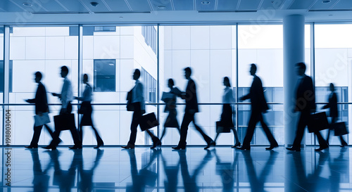 Corporate Motion Scene – Blurred Professionals in Contemporary Glass Building