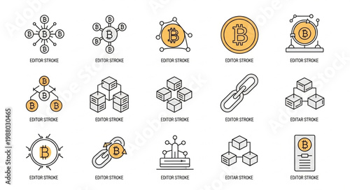 Collection of Cryptocurrency and Blockchain Technology Icons.