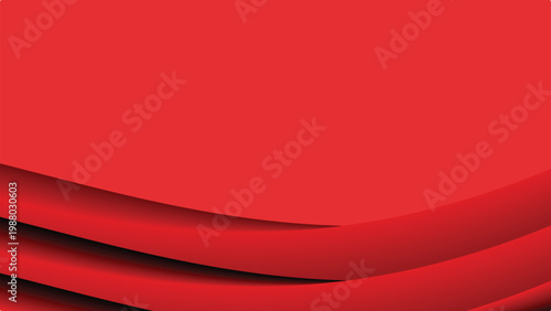 Layered red curved abstract background with smooth horizontal shapes and soft shadows creating modern minimal digital design