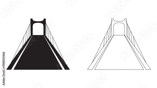 Suspension Bridge Minimalist Architectural Illustration for Engineering and Infrastructure Design