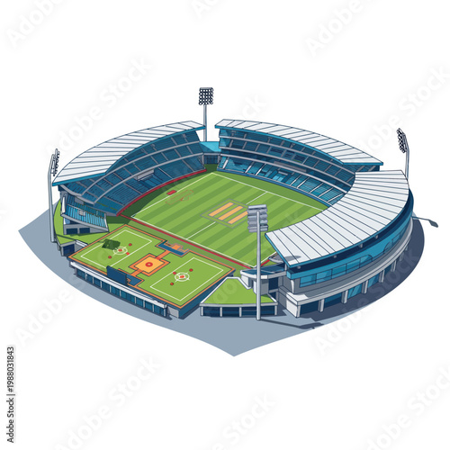 Modern Cricket Stadium Aerial View Illustration