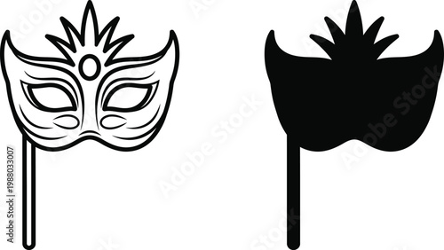 Masquerade mask outline and silhouette isolated on white background