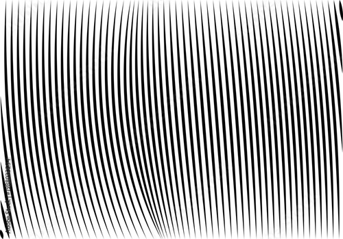 Patrón abstracto de líneas verticales negras con efecto de distorsión y movimiento sobre fondo blanco