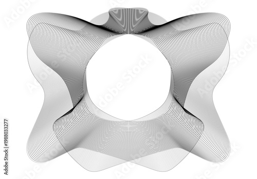 Marco circular con diseño de malla de líneas grises abstractas y fluidas 