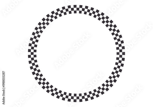 Marco circular con patrón de cuadros blancos y negros estilo bandera de carreras