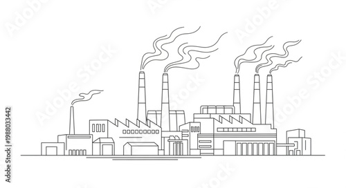 Industrial Factory with Smoke Coming Out of Chimneys.