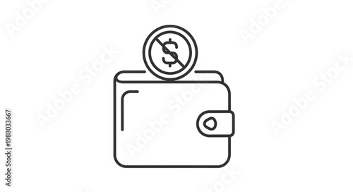 Wallet with coin and dollar sign indicating no money.
