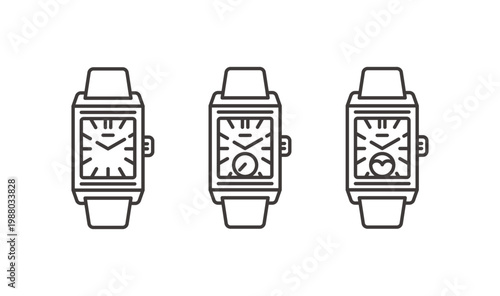 ラグジュアリーな角形ドレスウォッチの高級腕時計アイコンイラスト
