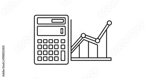 Calculator and financial graph icon representing business growth.