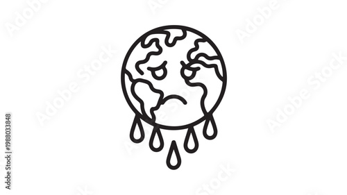 Melting Earth Globe with Sad Face and Tears for Climate Change Awareness and Global Warming Crisis