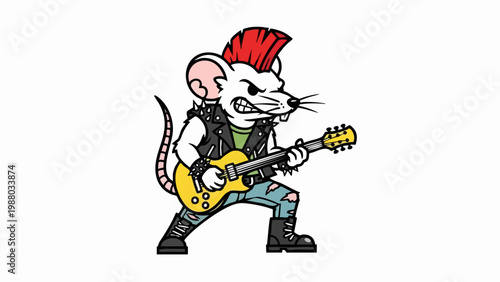 Angry punk rock mouse playing electric guitar.