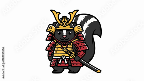 Cute skunk samurai warrior wearing traditional japanese armor.
