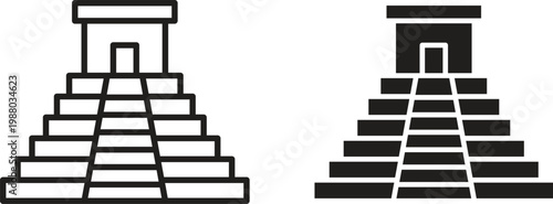 Chichen Itza icon collection. Minimal icon and symbol