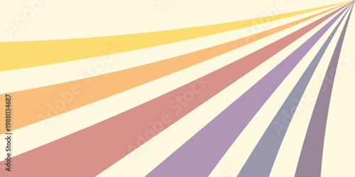 Abstract colorful 70s background vector. Vintage retro wallpaper with rainbow stripes and wavy lines. A 1970 color illustration suitable for posters, banners, decorative items and wall art.