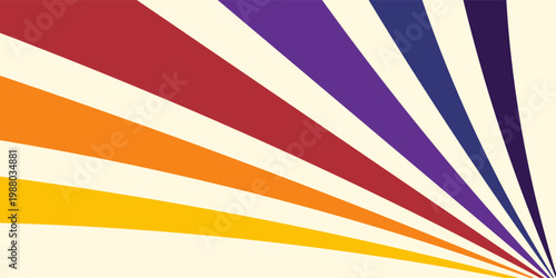 Abstract colorful 70s background vector. Vintage retro wallpaper with rainbow stripes and wavy lines. A 1970 color illustration suitable for posters, banners, decorative items and wall art.