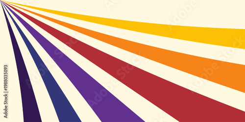 Abstract colorful 70s background vector. Vintage retro wallpaper with rainbow stripes and wavy lines. A 1970 color illustration suitable for posters, banners, decorative items and wall art.