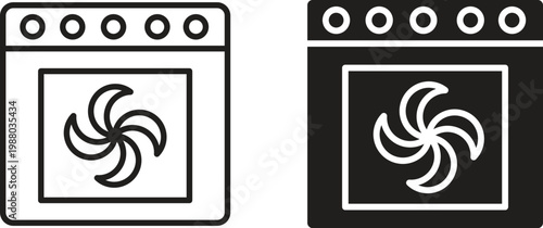 Convection turbofan stove icon collection. Minimal icon and symbol