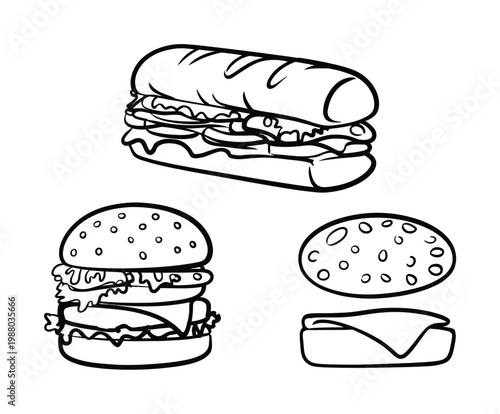 Simple Line of a Sub Sandwich and a Burger