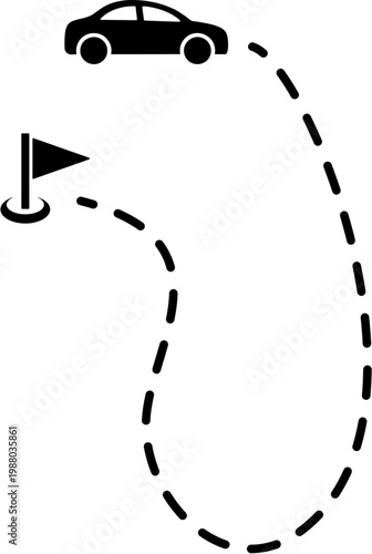 Car drives around flag marker