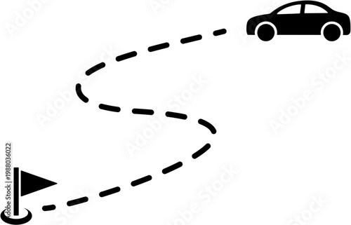 Car drives around flag marker