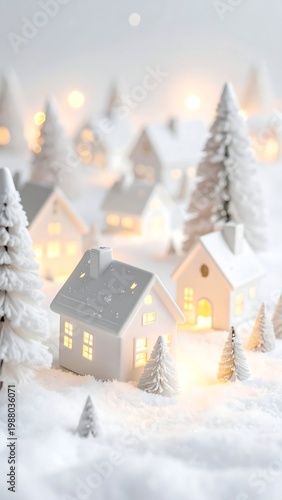 A serene winter village scene with snow-covered houses and trees (1)