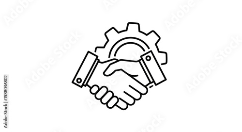 Industrial Partnership Handshake Icon with Gear.