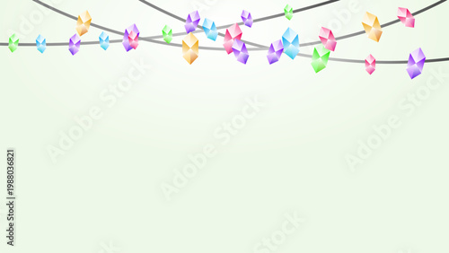 Pastel gems form garland. Decorative gemstone crystals strung on lines, EPS file