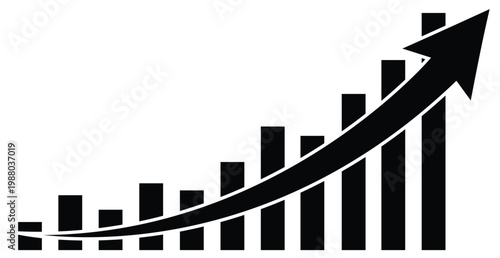 3D business graph with a  arrow showing growth and market progress on a white background as a financial vector illustration of data success