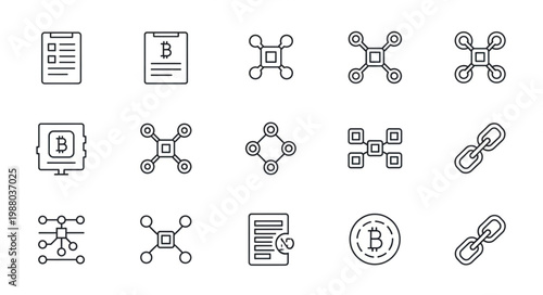 Digital currency blockchain technology icons and symbols.