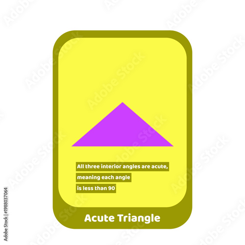 Acute triangle on flashcard explaining interior angles less than ninety