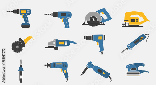Assortment of Power Tools for Construction and Home Improvement