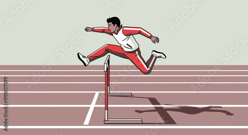 Athlete Jumping Over Hurdle During Track and Field Competition