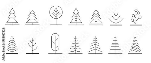Green origami fir tree vector illustration set featuring winter holiday symbols and star ornaments for elegant New Year celebration card designs