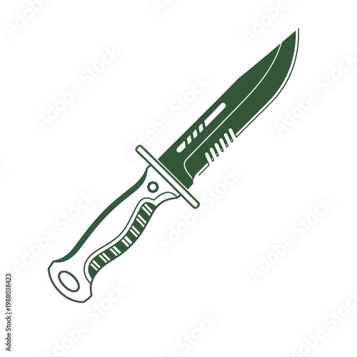 Green Outline Combat Knife Illustration on White Background