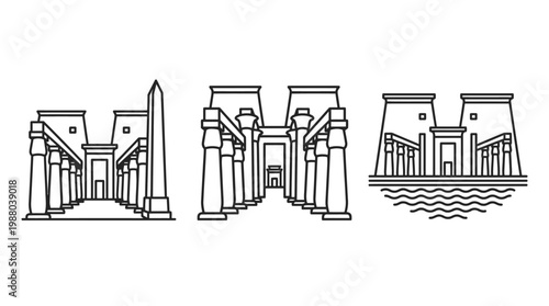 Ancient Egyptian Temple Complex Line Art Set